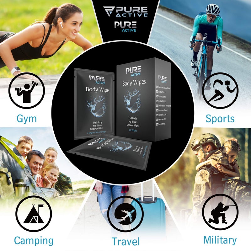 Pure Active Shower Body Wipes, 60 Individually Wrapped Personal Hygiene Body Wipes for Women and Men, Keep Clean After Gym Travel Camping Outdoors Sports - Image 3